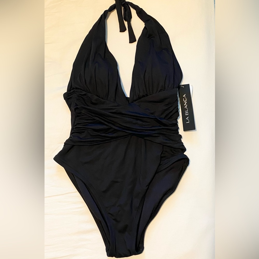 LA BLANCA Halter One-Piece Swimsuit -Black - Picture 3 of 5